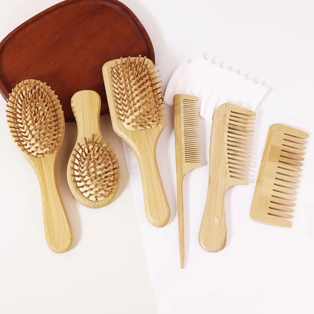 

6pcs bamboo comb set - natural and environmentally friendly,preventing curling, scalp massage For Hair Accessories
