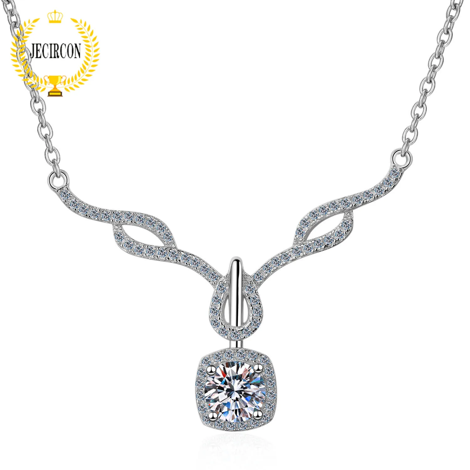 

JECIRCON D Color 0.8 Carat Moissanite Necklace for Women Trendy 4-claw Simulation Diamond Pendant 925 Sterling Silver Jewelry