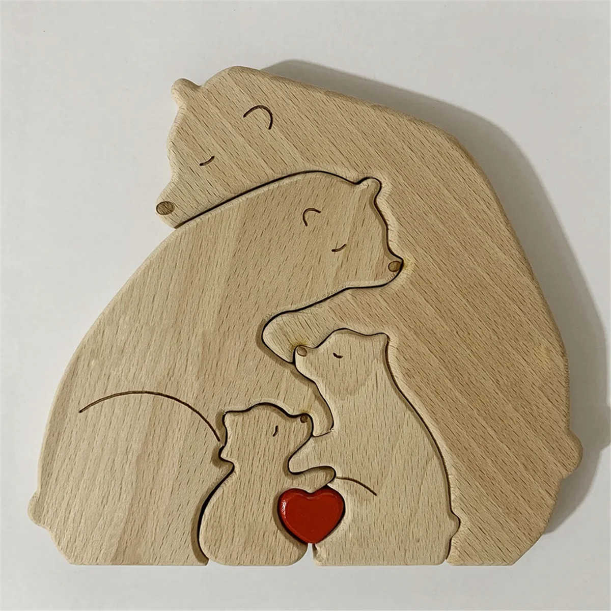 AT53 Personalized Bear Family Names Puzzle, Custom Wooden Bear Sculpture Decorative Gifts for Mom and Dad, Family Puzzle