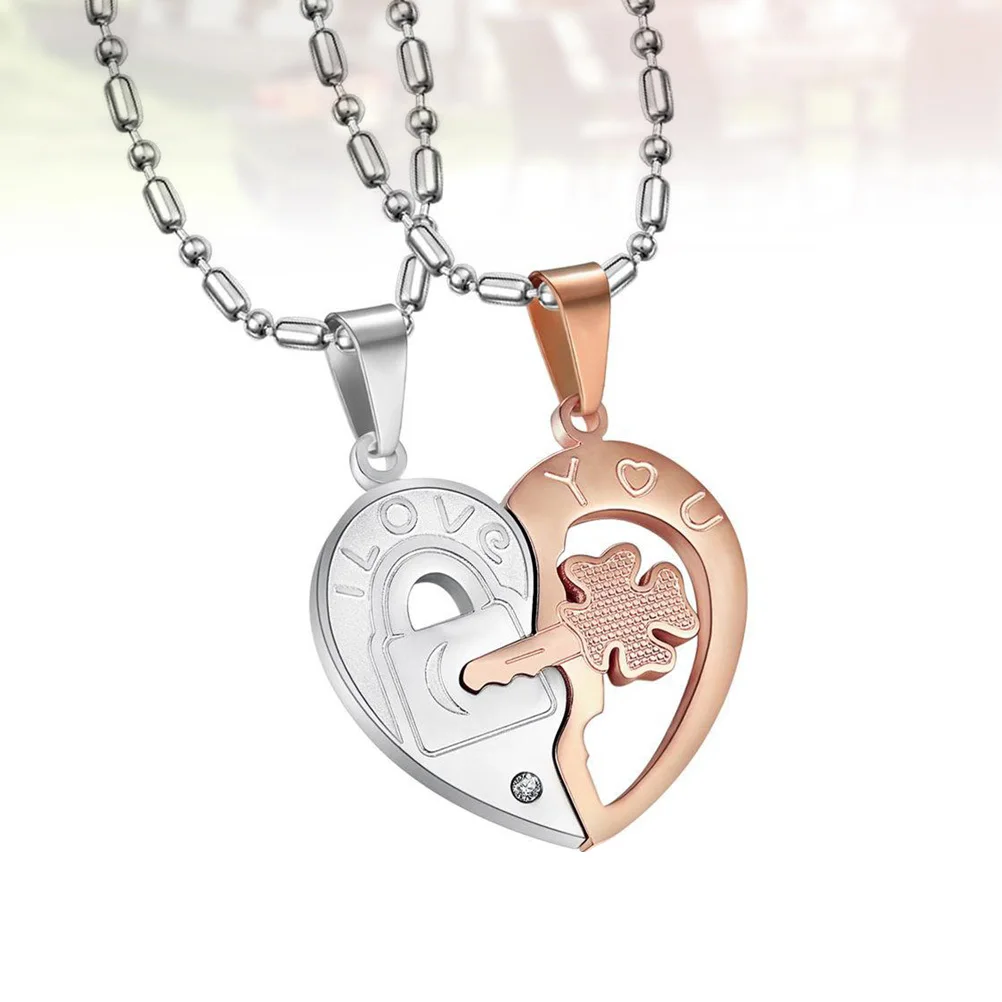 

1 Pair Heart Split Pendant Necklace Titanium Steel Fashion Jewelry For Women Elegant Romantic Gift Delicate Metal Chain Pretty