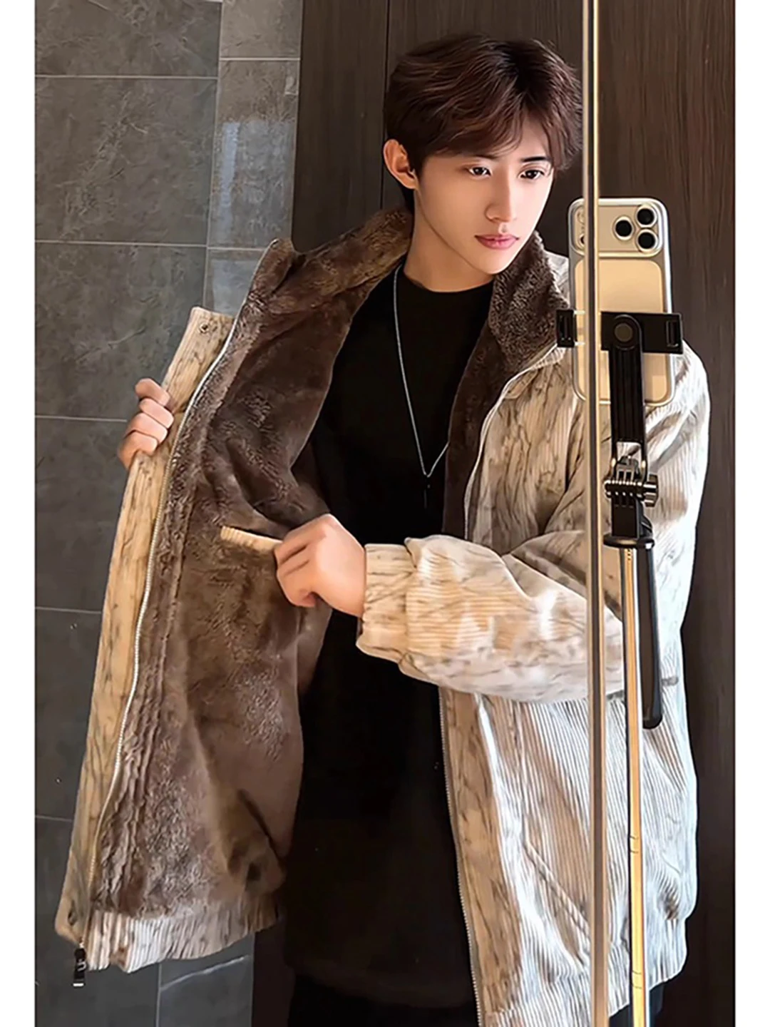 

Американская ретро-куртка из вельвета с утеплением из овечьего флиса, хлопковое пальто с окрашенным воротником-стойкой, мужская зимняя одежда