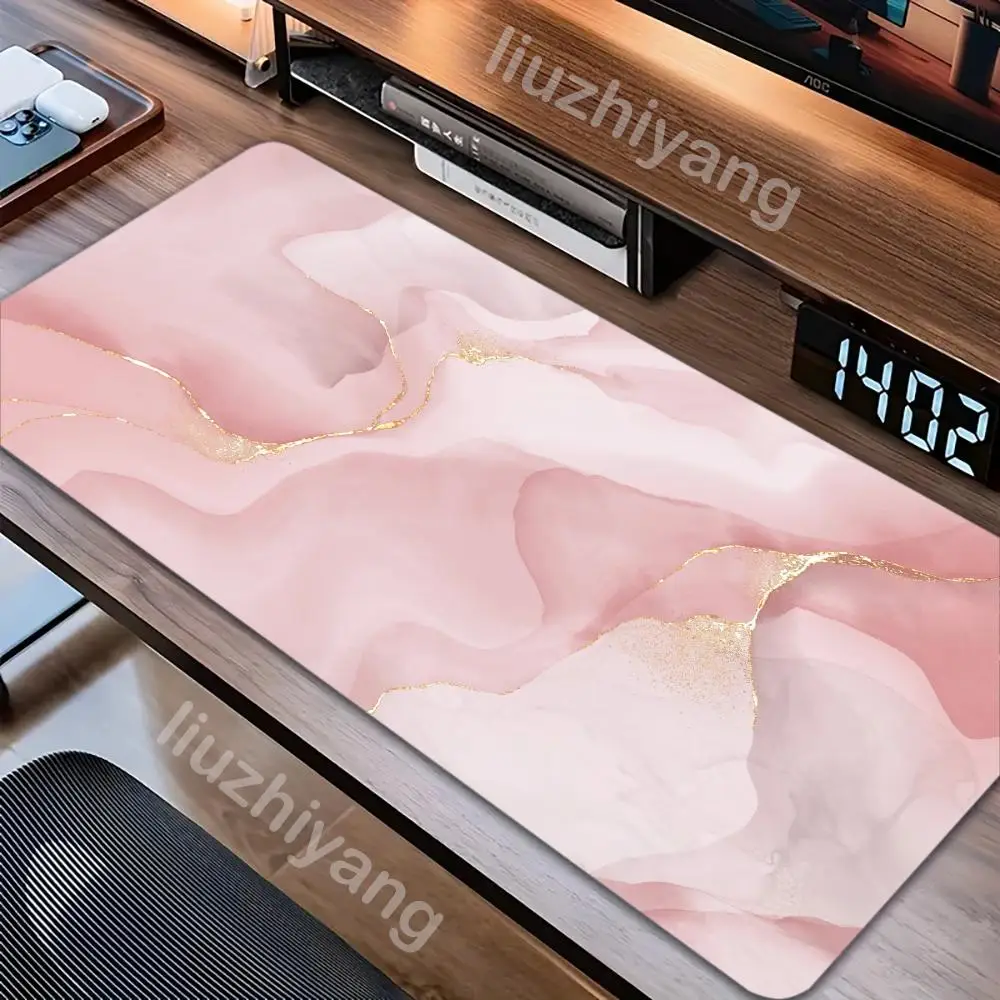 

Розовый мраморный коврик для мыши, большой коврик для компьютерного офиса, игрового стола, XXL, резиновый противоскользящий коврик с прошитыми краями, коврики для клавиатуры, моющиеся настольные коврики