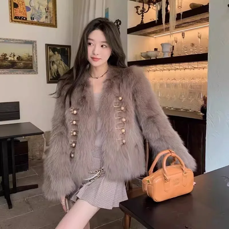 

Imitation Fox Fur Fur Coat For Women's Short 2024 British Aristocratic Style New Fur Integrated Fur Coat Loose Warm Coat Female