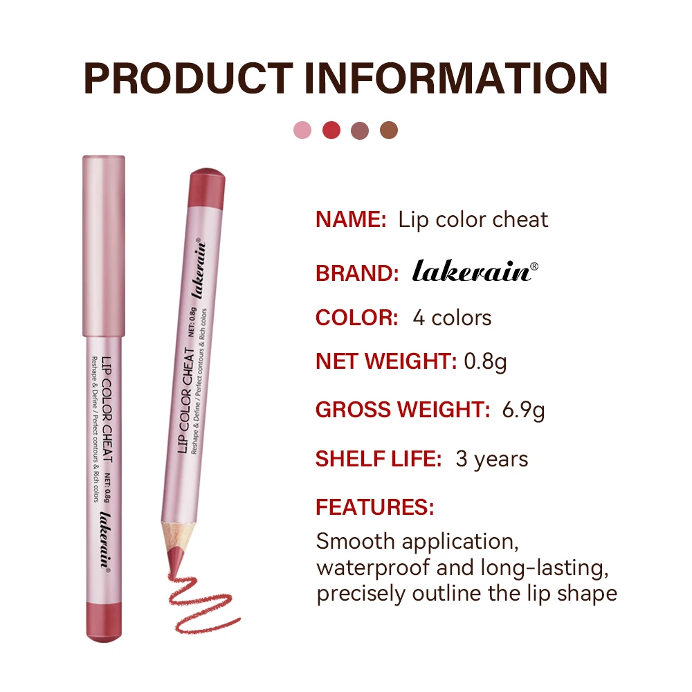 Lakerain سهل الارتداء غير لاصق كوب الشفاه الكنتوري ملمع الشفاه قلم أحمر الشفاه 4 ألوان قلم تحديد الشفاه مقاوم للماء ماتي مستحضرات التجميل