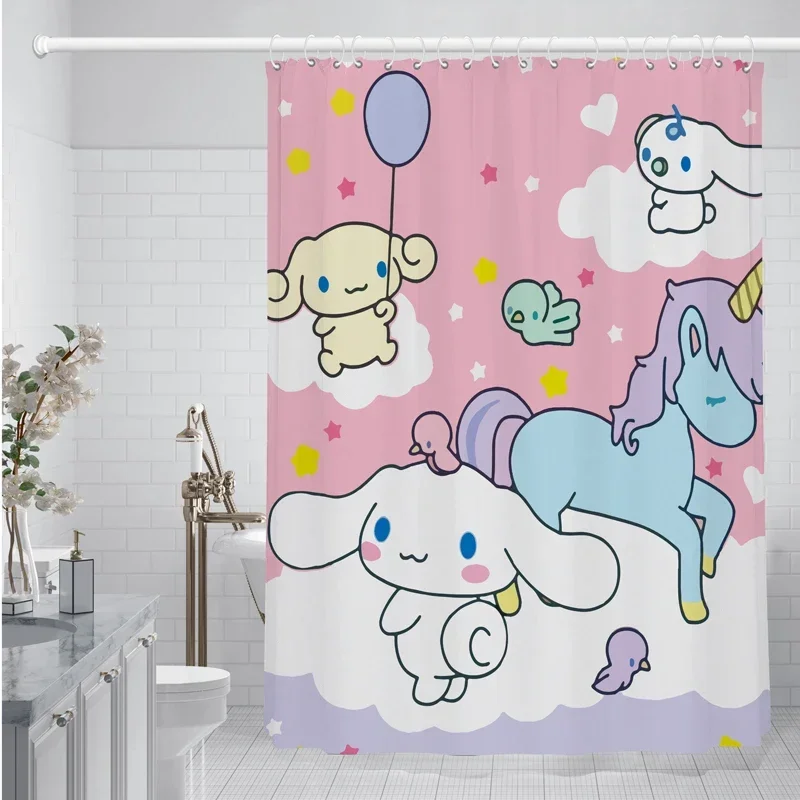 

Sanrio Kuromi Cinnamorroll Shower Curtain Cute Shower Curtain Bathroom Waterproof Bath Curtain with Hooks Washable Cloth Decor