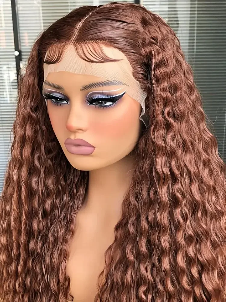 

Мягкие, предварительно выщипанные, безклеевые парики с кружевной передней частью 13*4*1, 26 дюймов, 180% плотности, коричневые, кудрявые, с эффектом «дитячих волос», синтетические парики для женщин