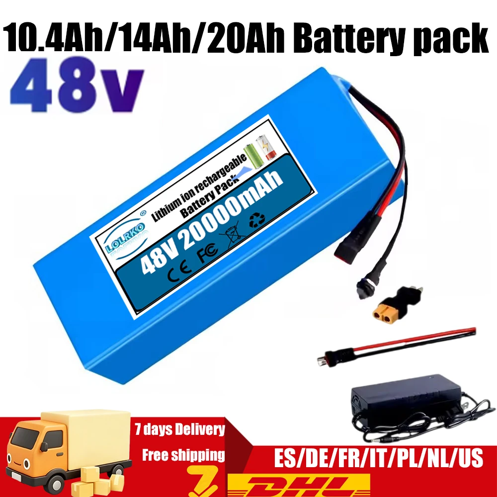 48V 20Ah Lithium Battery Pack 13S5P 18650 20000mAh Bike Battery with Charger for Scooters Mountain Bike 1000W Motor