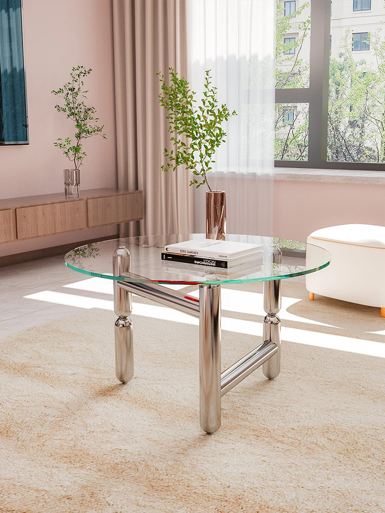 Modern minimalist tempered glass stainless steel coffee table