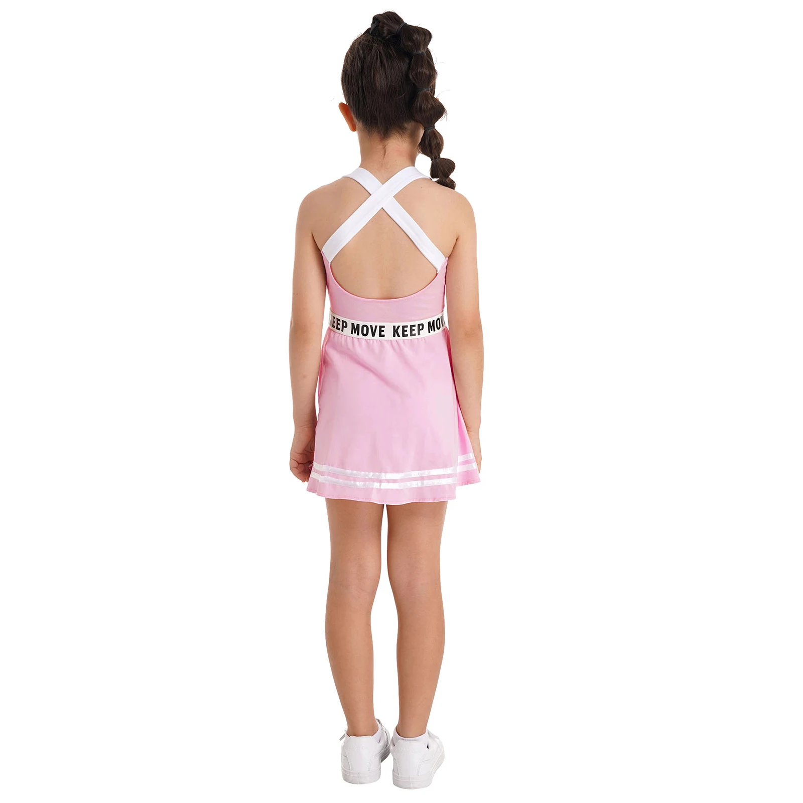 Traje deportivo de verano para niñas, 2 piezas, vestido informal de tenis de bádminton sin mangas con letras estampadas, conjunto de una línea +