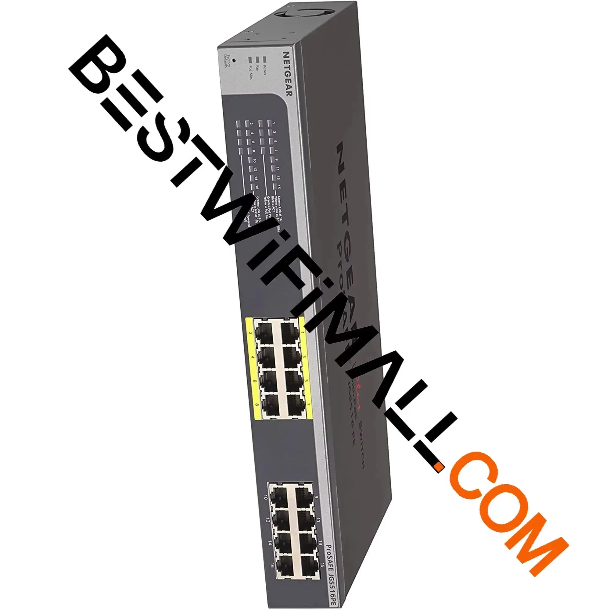 Netgear Networks JGS516PE Switch, ProSafe Plus Ethernet 16 Ports 8xPOE 8xRJ-45 10/100/1000Base-T Desktop