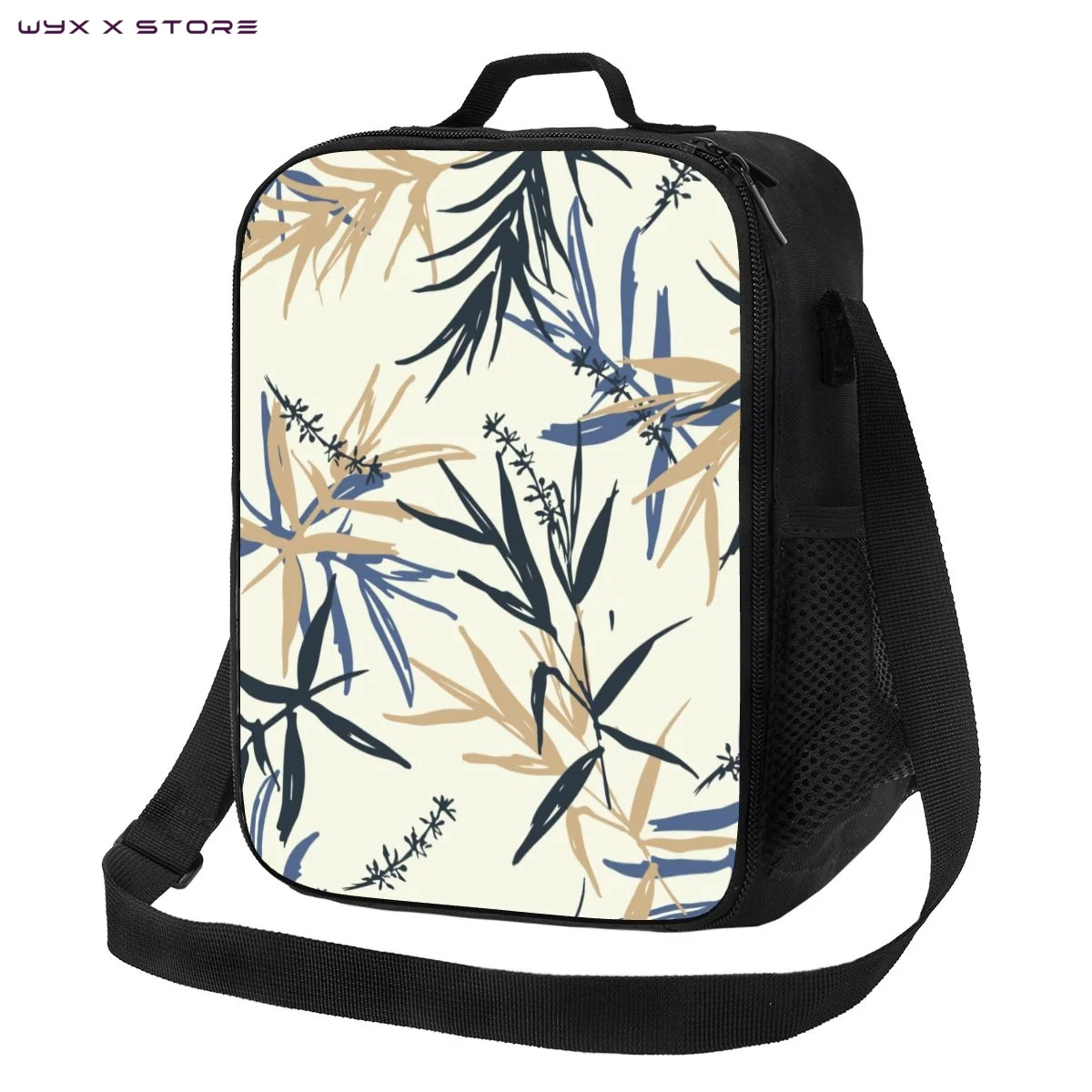 

Бежевые бамбуковые листья, цветок, изолированные сумки для обеда, контейнер-холодильник для обеда, большая сумка-тоут, ланч-бокс, сумки для еды, студенческий пикник