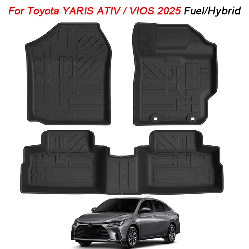 RHD Car Floor Mats for Toyota YARIS ATIV / VIOS 2025 Fuel / Hybrid TPE Trunk Mat Waterproof Cargo Liner Black