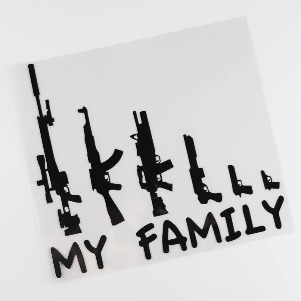 YJZT MY FAMILY Gun Cartoon Fun Vinyl Car Stickers Motorcycle Decals