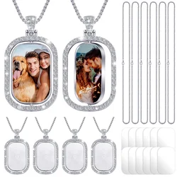 24Pcs Sublimation Rhinestone Trays Pendant Set, 6 Blank Bezel Trays, 6 Pcs Chains with 12 Discs, Rectangle Style