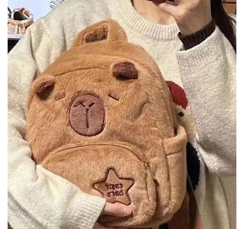 Kawaii Capybara Plush Backpack for Women Versatile Cartoon Funny Capibala Crossbody Bag ALrge Capacity Tote Bag