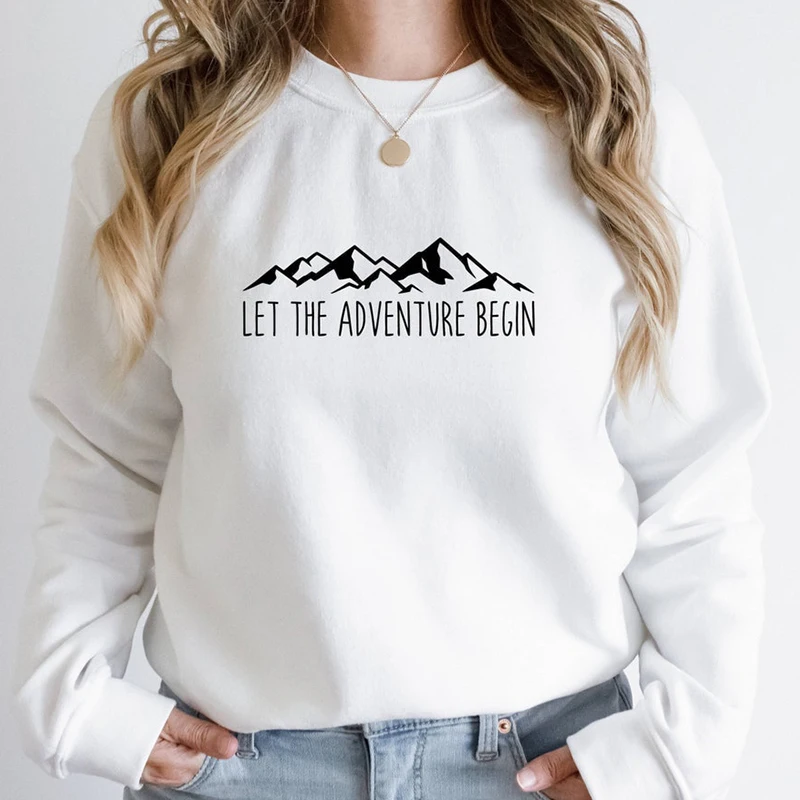 Let The Adventure Begin Mountains Religious Sweatshirts Women Inspirational Clothing Female Causal Loose Hoodie Top Dropshipping