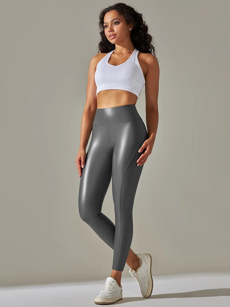 Pantalones de cuero PU para mujer, Leggings de cintura alta, elásticos, ajustados, Sexy, con realce en la cadera