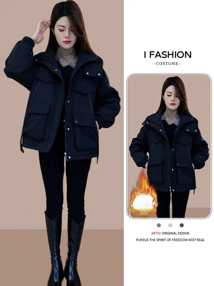 

Padded ort Jaet Women's Cotton Puffer Coat Thiened Fce Inner Splicing Design Winter Outerwear Korean Sle Commute