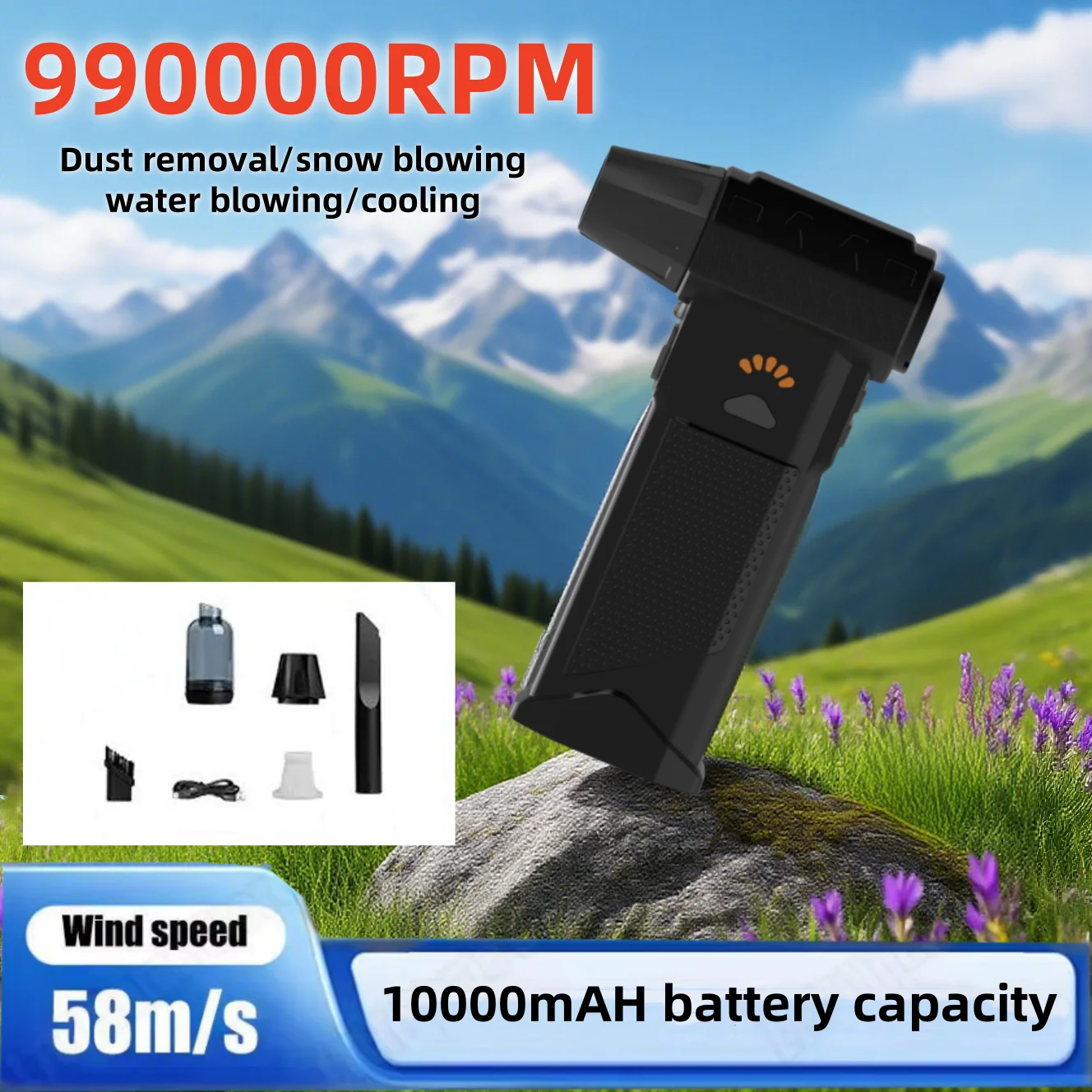 

10000 мАч Зимнее удаление снега 990000 об/мин Мощный пылесос с вентилятором Type-C Зарядка Сильный ветер 53 м/с Бесщеточный ViolentFan