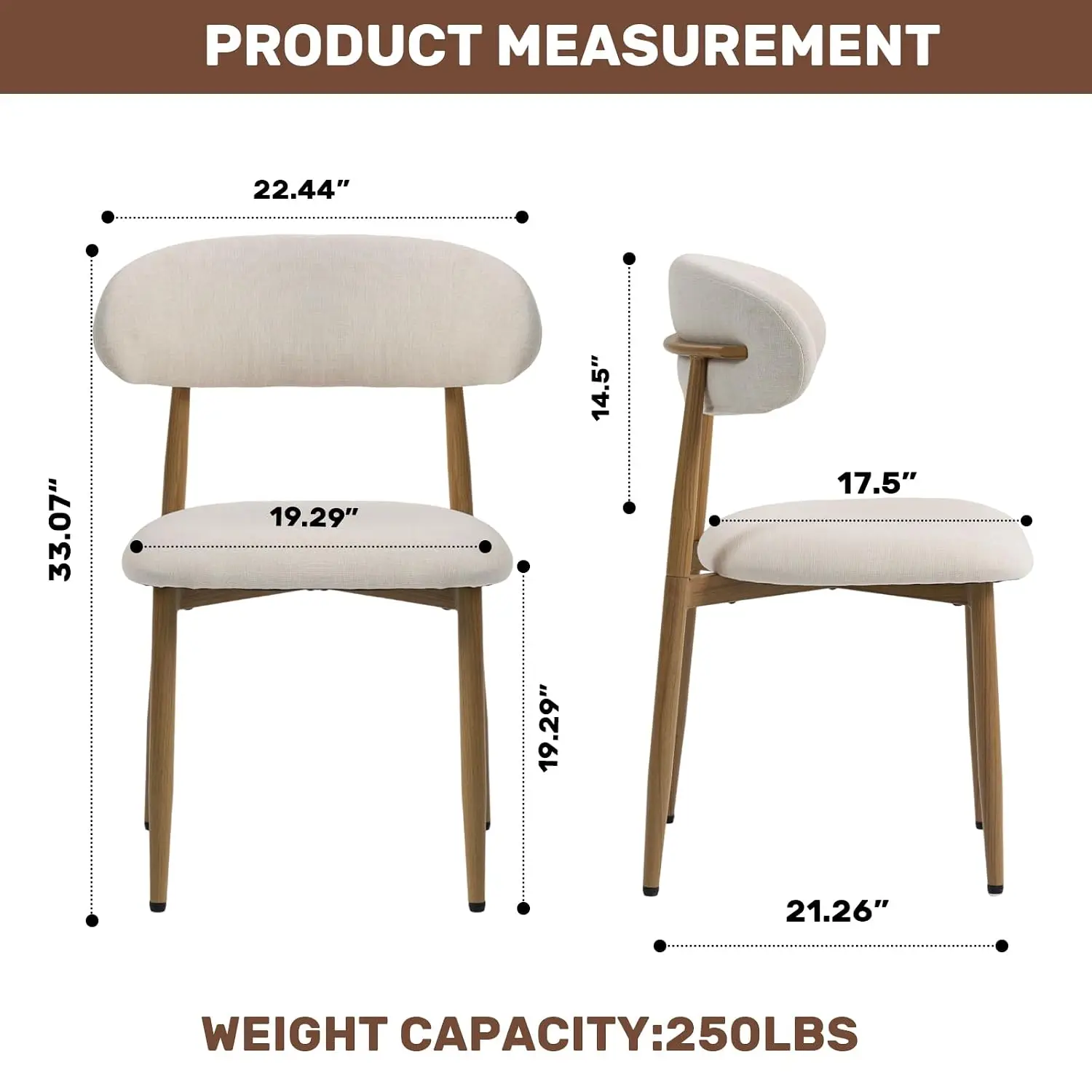 Dining Chairs Set of 6, Metal Kitchen Chairs with Modern Fabric Upholstered for Dining Room, Beige, Custom