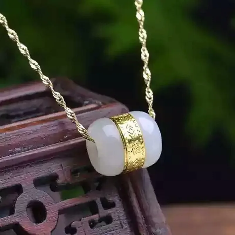 -Inlaid , Hetian Jade With Gold Fortune Beads, Men'S And Women'S Bracelet, Necklace, Pendant