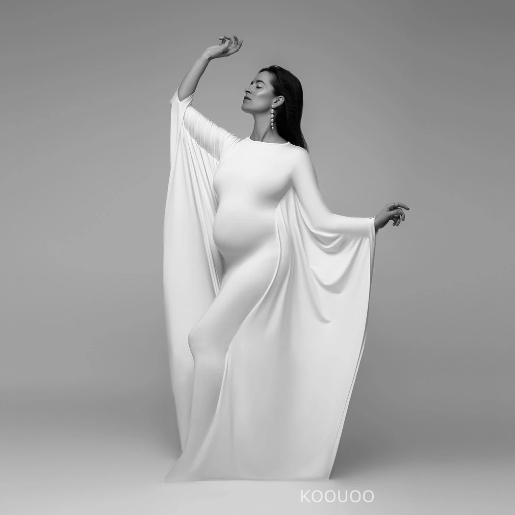 Zdjęcie ciążowe suknia na co dzień elegancka rękaw w kształcie skrzydła nietoperza imprezowa, koktajlowa ciążowa Bodycon Maxi długie suknie wieczorowe syrenki