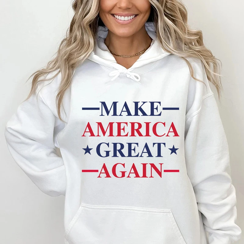 

Hot Make America Great Again Letter Print Hoodie Unisex Pocket O-Neck Sweatshirt Men Women Casual Sweatshirts Loose Man Clothes