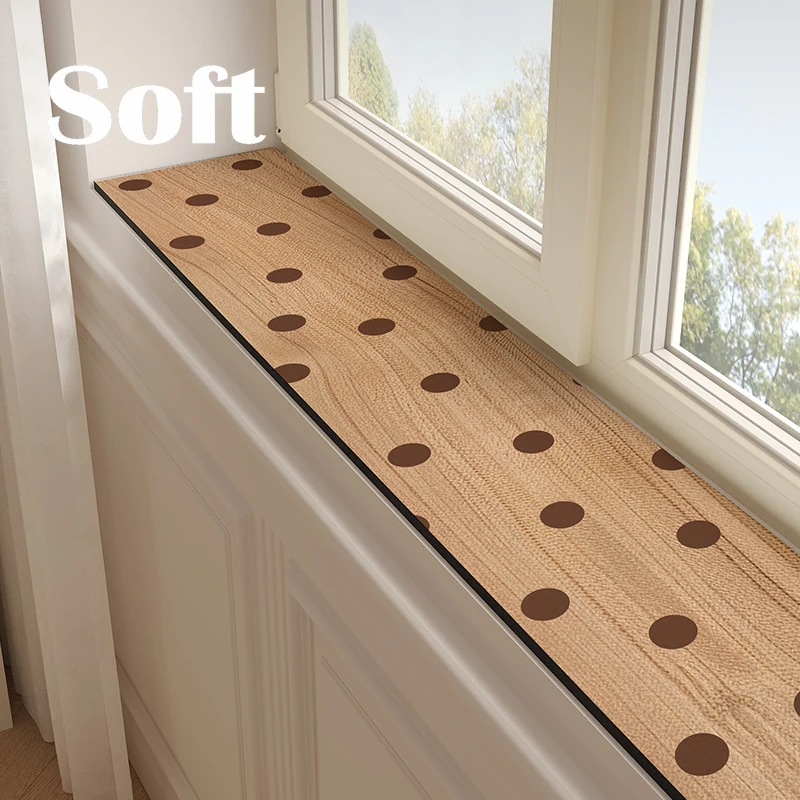 Retro Polka Dot Wood Grain Window  Cushion Extra Narrow Home Decor Long Rectangular Waterproof Absorbent Window Sill Mat