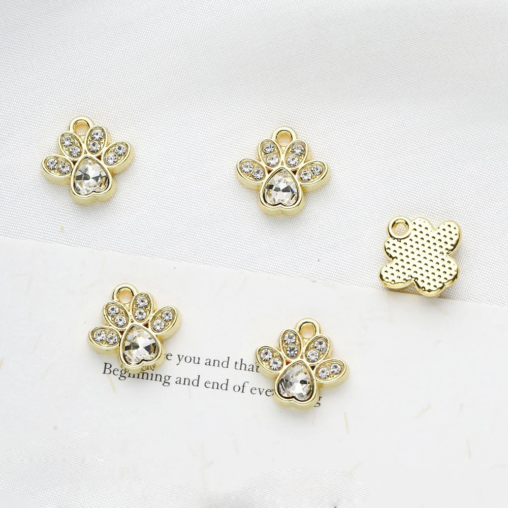 40pcs/lot Jewelry Accessory  Alloy Solid Paw Zircon Shaped DIY Charms Pendants For Earring Necklace