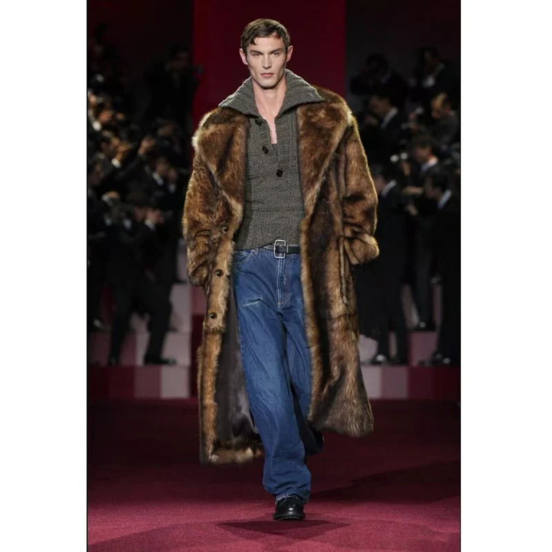 Men's fur coat, new style, mink fur, long coat with a suit collar, winter windproof and warm windbreaker, large size