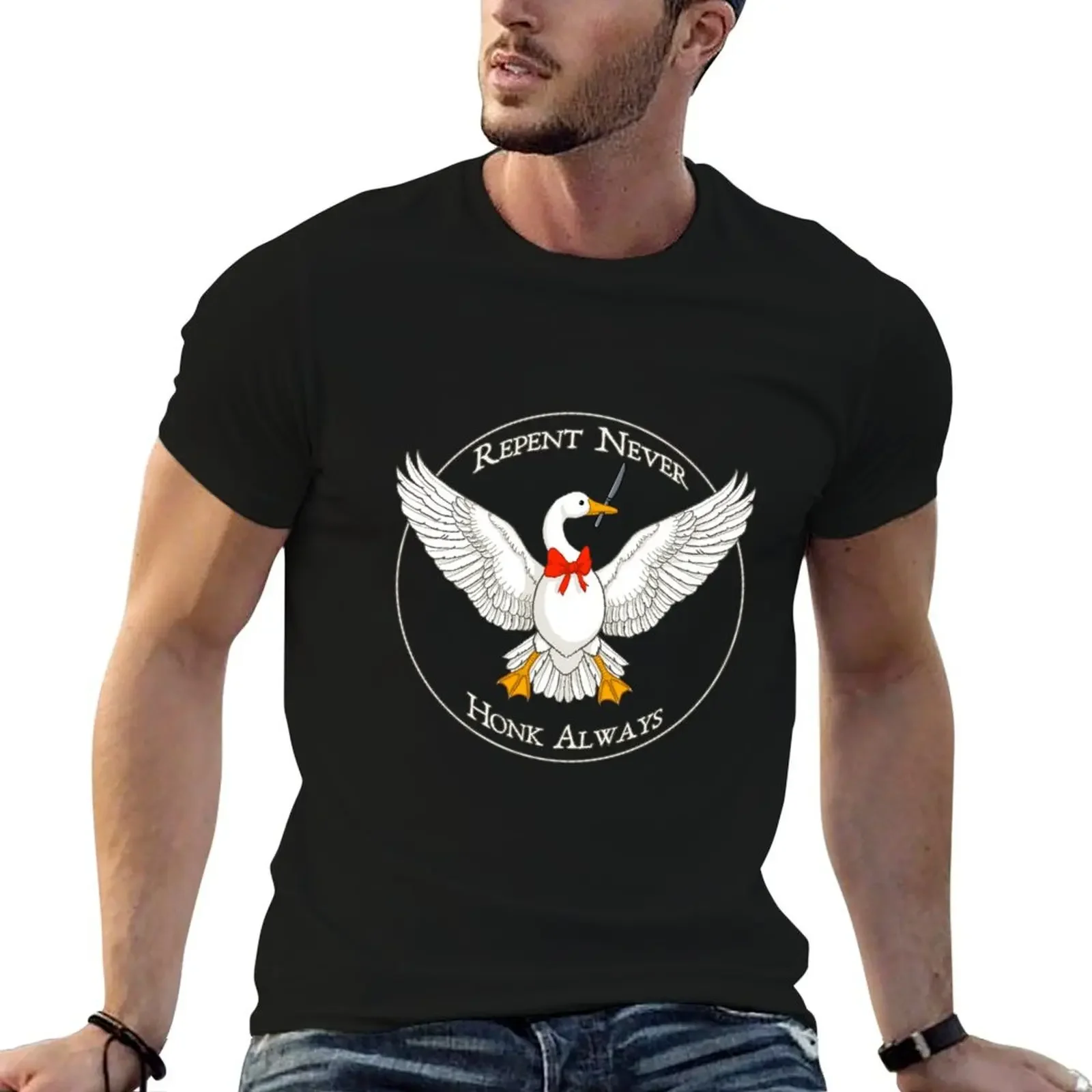 Repent Never Honk Always - White Goose T-Shirt animal prinfor boys basketball graphic tees compression shirt men