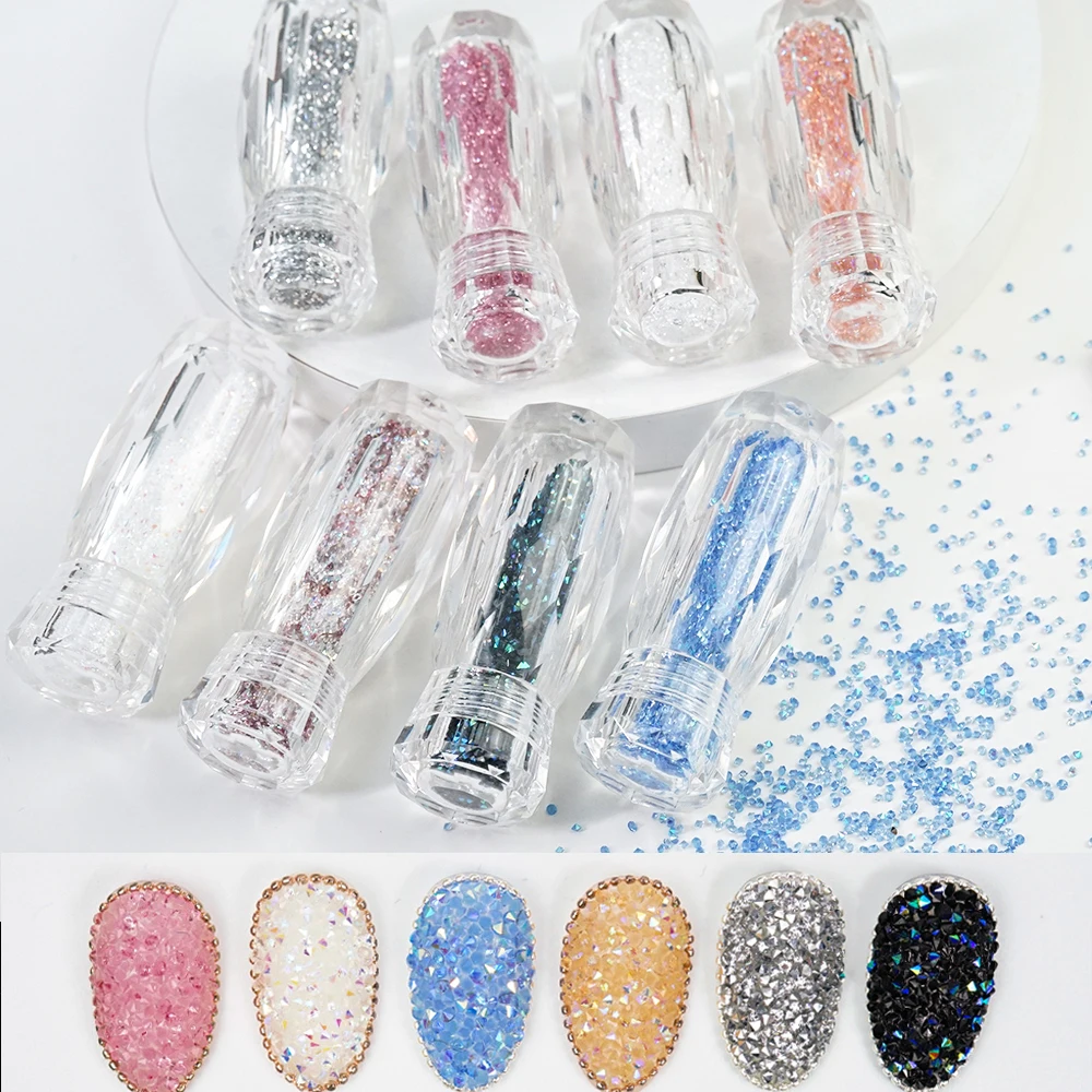 Nagel Glas Perlen Diamanten Pixie Kristalle Strass Glitter Presse auf Nägel Glanz Micro Steine Teile AB Farbe 1,2mm Maniküre