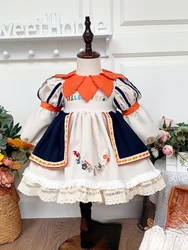 Spain Children thanks giving day Dress Girl Retro Classic Style Quality Embroidered Dress Large Lapel Baby Girl Christmas Dress