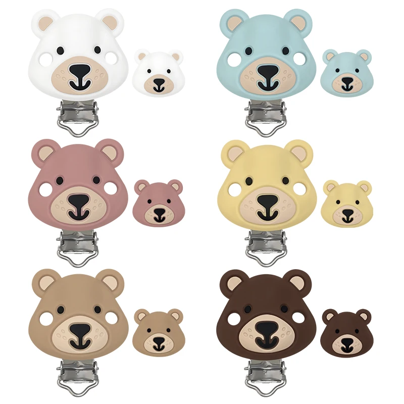 3/10pcs Silicone Pacifier Clip 3D Bear Modelling DIY Bead Nipple Chain Accessories
