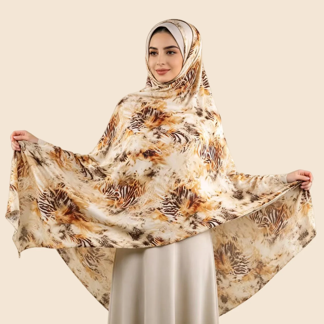 Ethnic Style Shawl Watercolor Leopard Zebra Print Scarf Soft Mercerized Cotton Wrap for Women Daily Wear