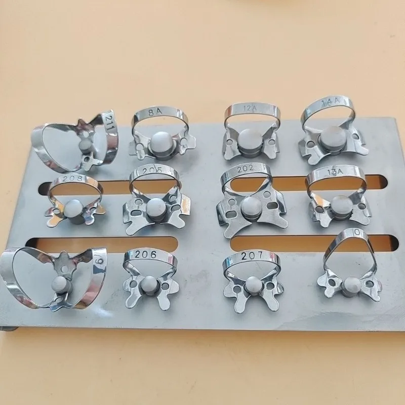 12Pcs Stainless Steel Dental Rubber Dam Clamps Set with Separate Storage Tray Autoclavable Teeth Care Tool for Dental Clinic