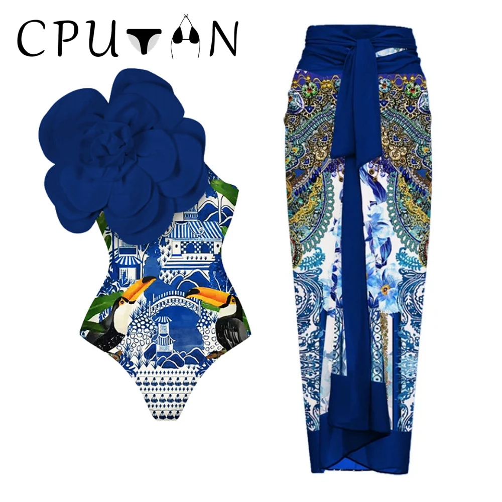 CPUTAN 2024 New 3D Flower Women Swimwear High Waist Bikini Swimsuit Sexy Summer Beachwear Push Up Bikinis Set Bathing Suit Dress