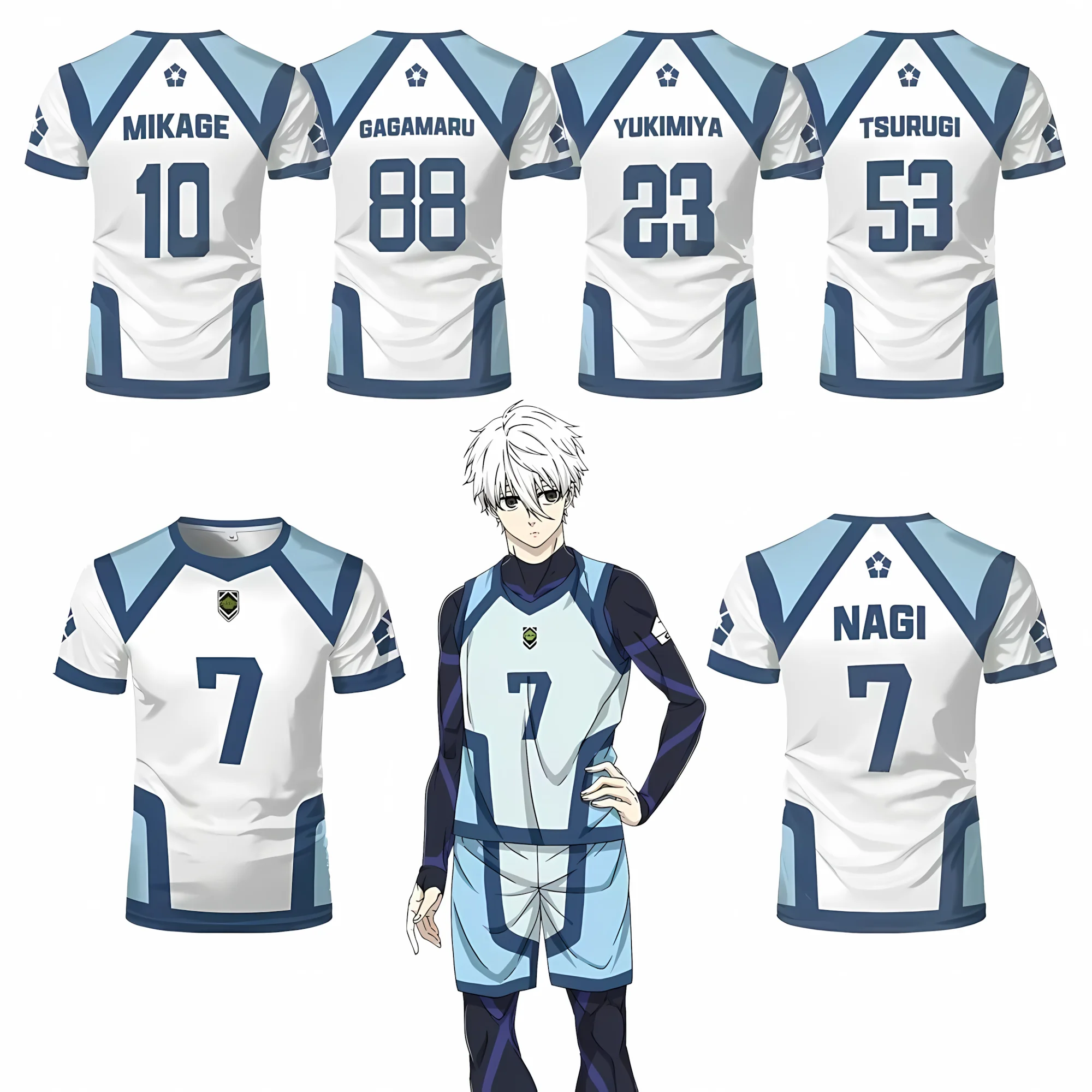 

Blue Lock Season 2 Japanese anime football shirt, round-neck sweatshirt, casual lightweight, breathable and quick-drying T-shirt