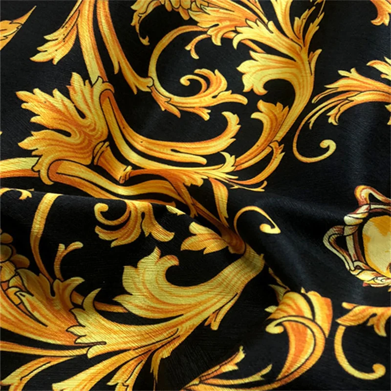 Fashion Black Bottom Golden Flower Fashion Stretch Heavy Silk Fabric Light Luxury Logo Satin Fabric 140 Wide Heavy Satin 22 Mmi