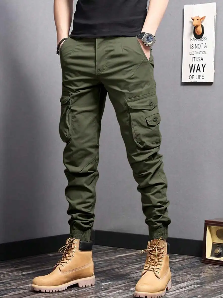Mens Solid Color Cargo Pants Casual Trousers For Summer And Autumn