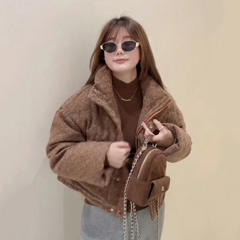 

Зимняя шикарная куртка Parker с коротким воротником-стойкой, женская теплая куртка-пуховик на белом утином пуху, женская толстая верхняя одежда на молнии с большим карманом