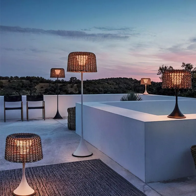 

Postmodern Solar Floor Lamps Outdoor Lawn Waterproof Villa Courtyard Garden Grassland Terrace Hand Woven Rattan LED Table Lights
