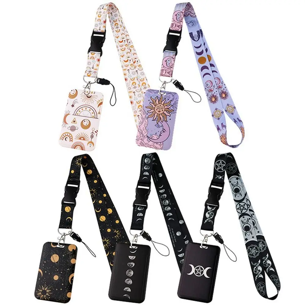 

Cute Sun Moon Name Card Holder Hanging Rope Lanyard ID Card Holder Neck Straps Badge Holder Sun Moon ID Card Sleeve