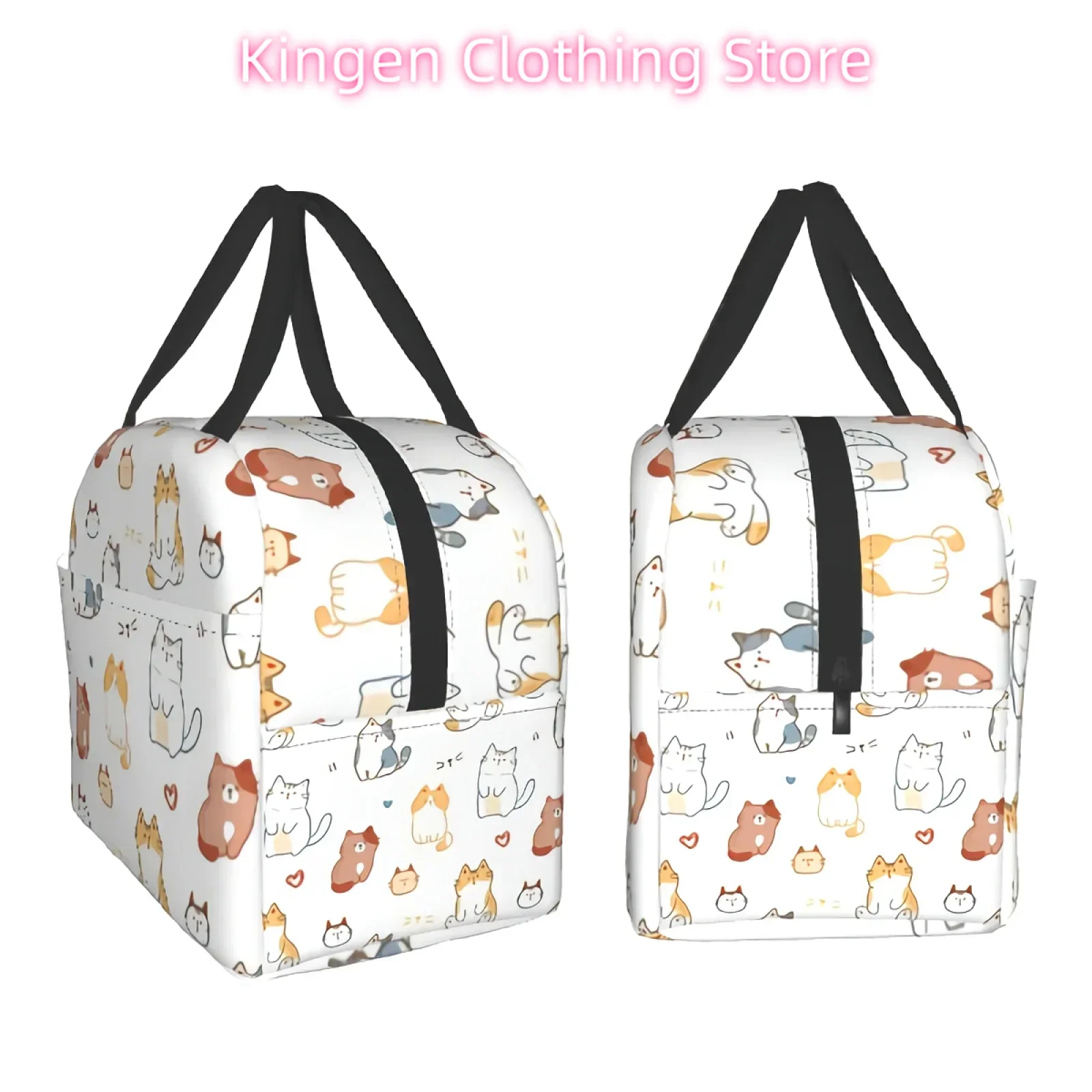 Reusable Portable Picnic Travel Bento Bag Cute Pets Thermal Tote