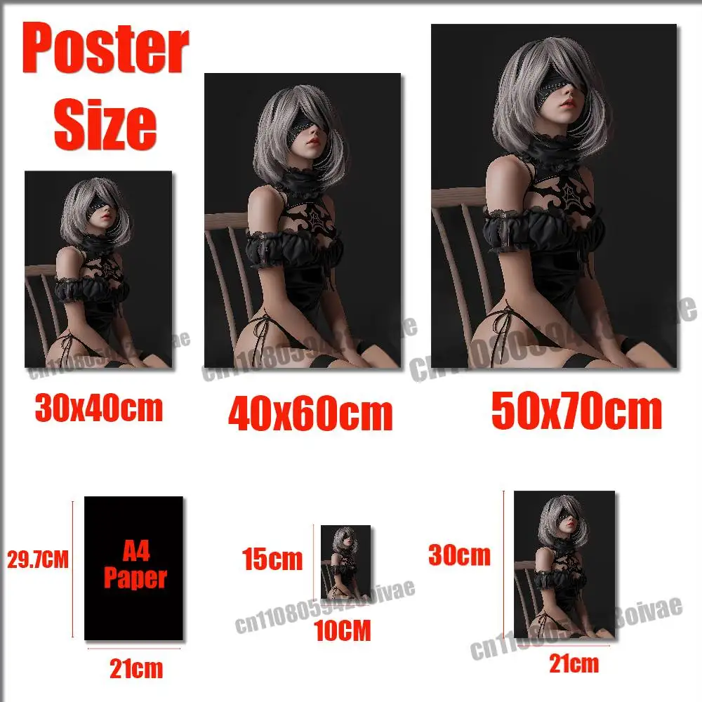 Game Nier A-Automata 2B Poster Wall Sticker For Bedroom 30x40cm Self-adhesive Decoration Fans
