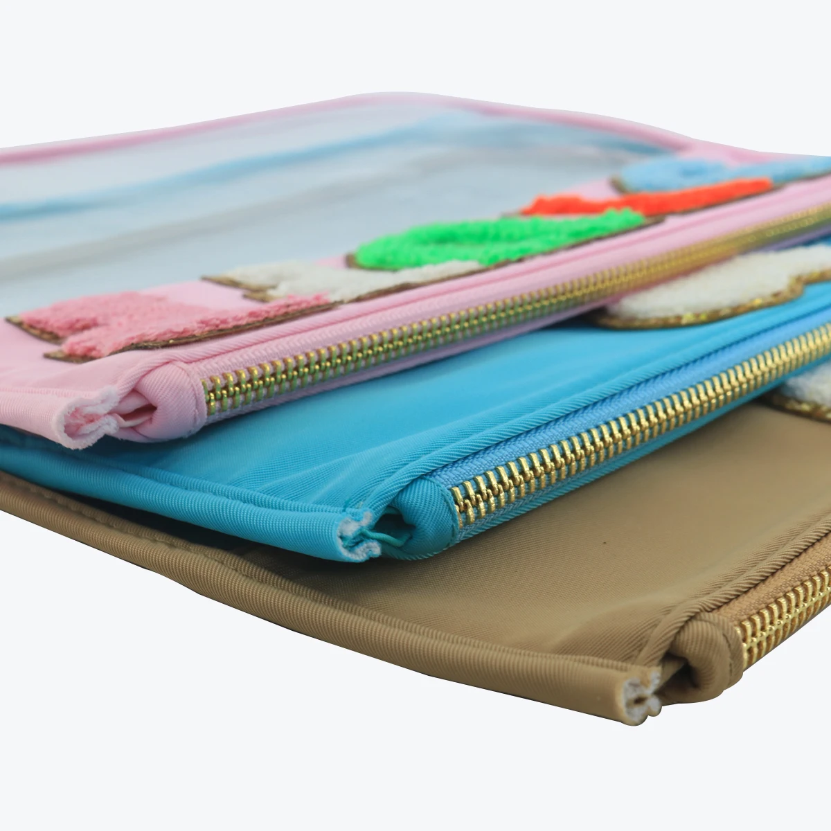 Trousse de maquillage transparente en nylon rose fluo, patchs de lettres, PVC transparent, sac de voyage pour cosmétiques, pocommuniste de rangement