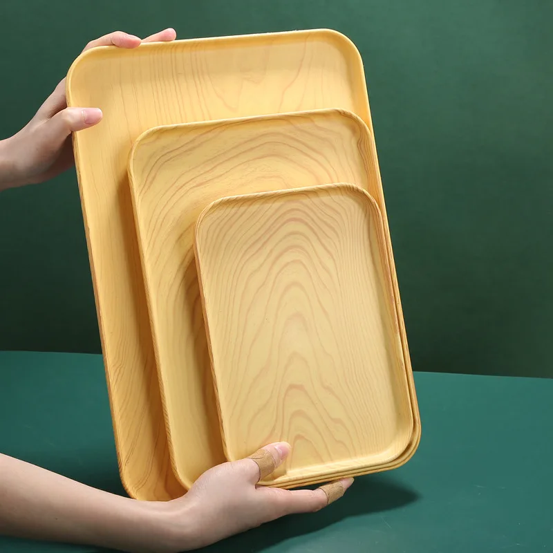 Plastic Tray Japanese Creative Wood Grain Pallet Rectangular Storage Tray Living Room Organizer Bread Plate Jewelry Storage