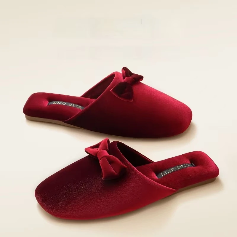 

Женские осенне-зимние бархатные тапочки Baotou с бантом на резиновой подошве, нескользящие, высокое качество, сохраняющие тепло, домашние бесшумные хлопковые тапочки