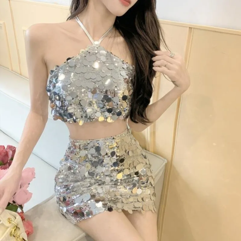 

Sequin 2 Pieces Skirt Sets for Women Summer Clothes 2025 Luxury Designer Clothing Elegant Casual Cheap Offers Woman Outfit Sexy