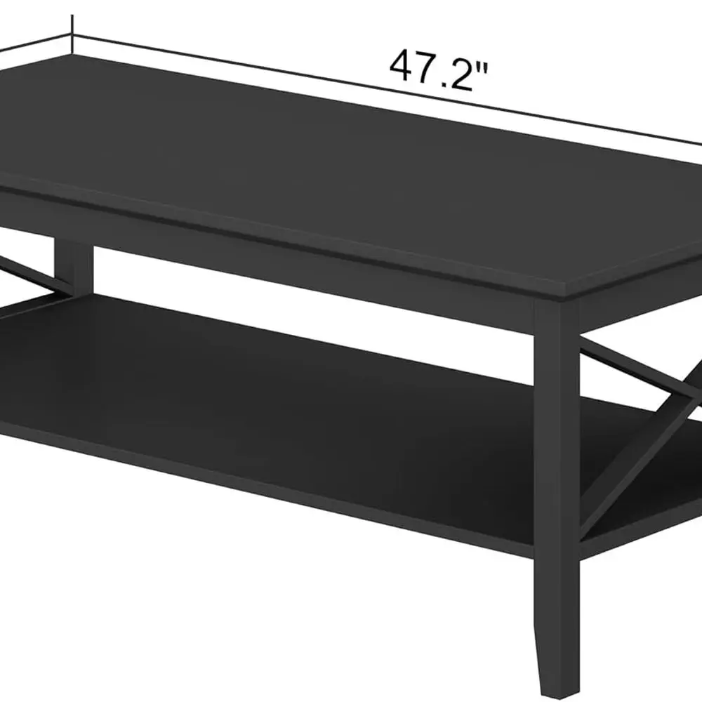 Sturdy 47 Black Wooden Storage Coffee Table for Living Spaces